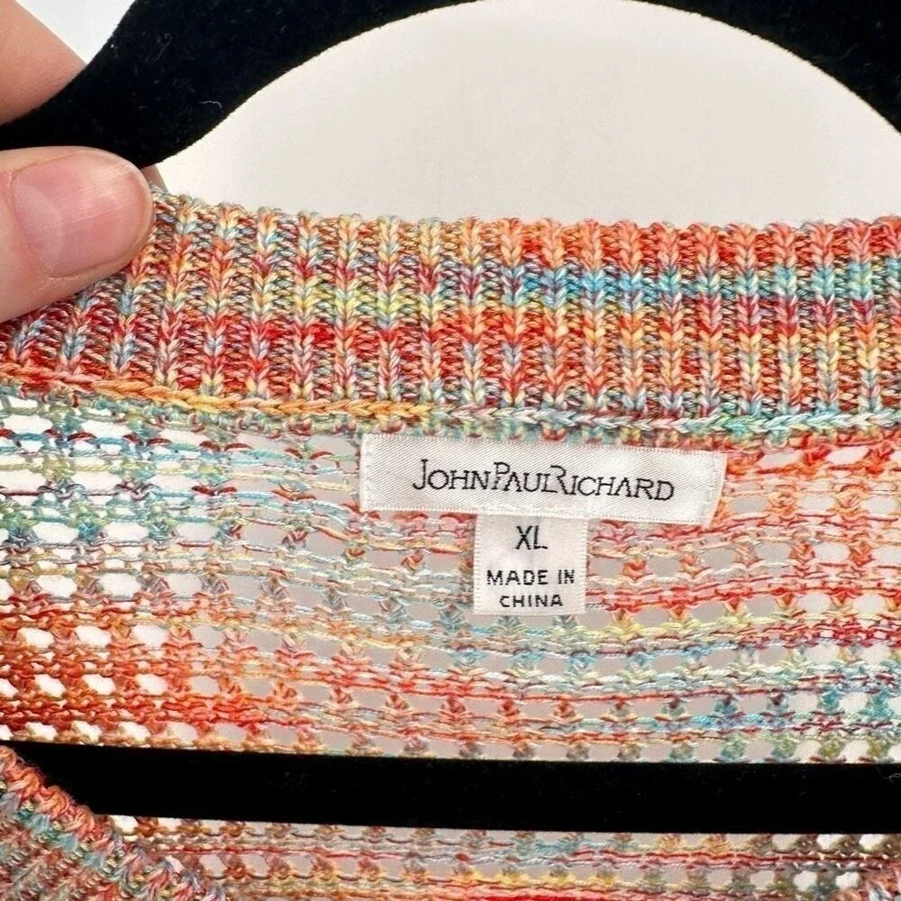 John Paul Richard Sweater Womens‎ XL Multi Open Knit Side Button Boho Space Dye